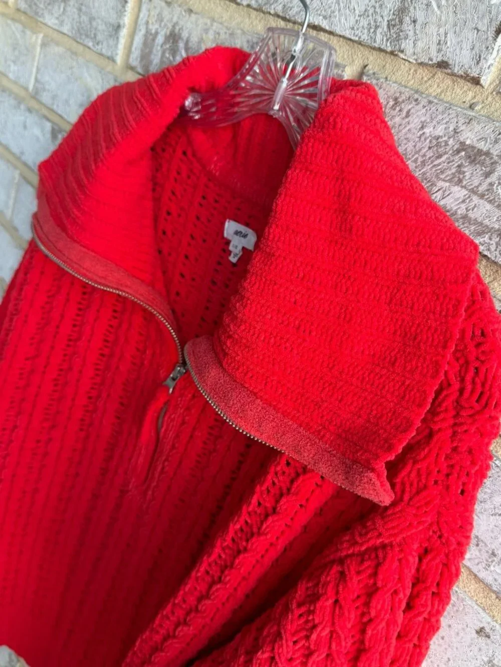AERIE Long Sleeve 1/4 Zip Open Knit Oversized Soft Red Sweater Size L. - Picture 5 of 8